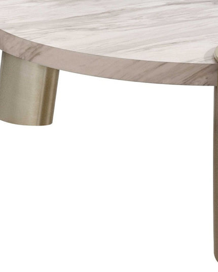 48" White and Silver Marble and Stainless Steel Round Coffee Table