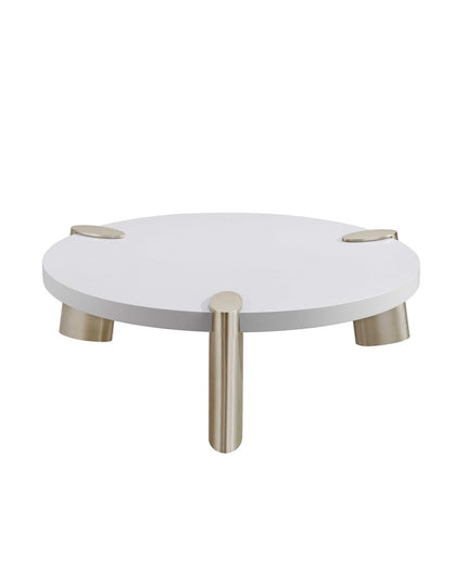 40" White And Gold Stainless Steel Round Coffee Table