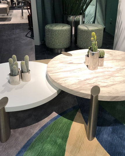 40" White And Gold Stainless Steel Round Coffee Table