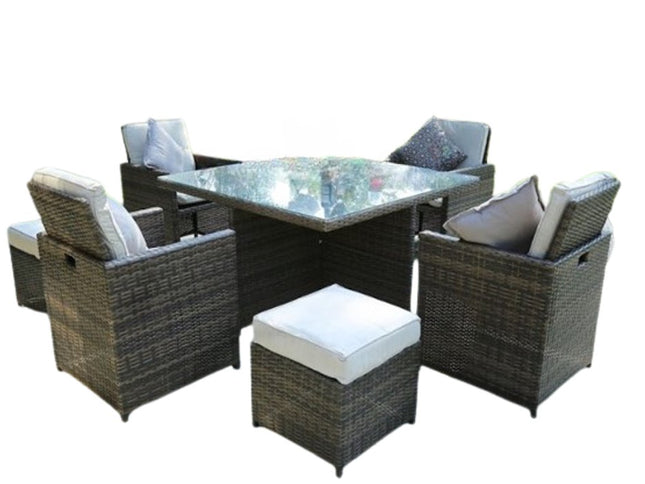 Nine Piece Clear and Gray Glass Dining Set