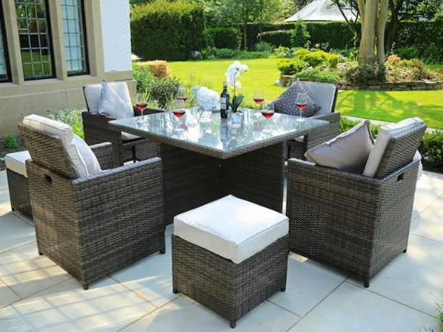 Nine Piece Clear and Gray Glass Dining Set