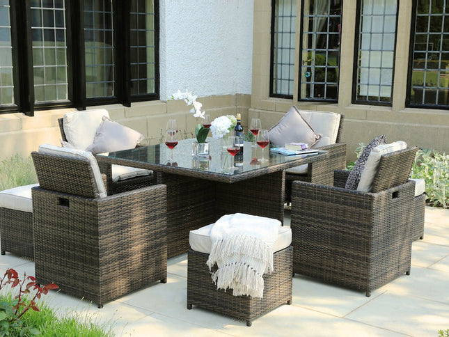 Nine Piece Clear and Gray Glass Dining Set