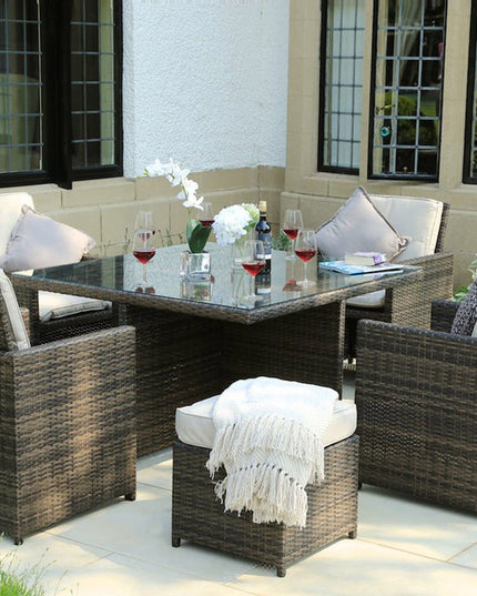 Nine Piece Clear and Gray Glass Dining Set