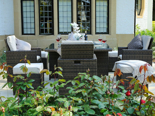 Nine Piece Clear and Gray Glass Dining Set