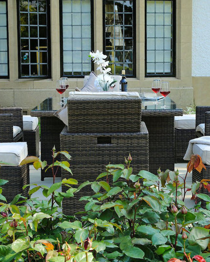 Nine Piece Clear and Gray Glass Dining Set