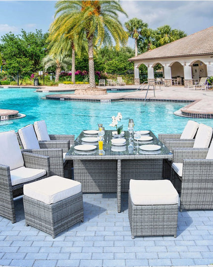 11 Piece Clear and Gray Glass Dining Set