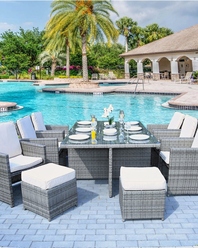 11 Piece Clear and Gray Glass Dining Set