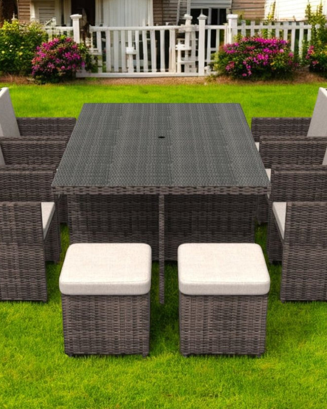 11 Piece Clear and Gray Glass Dining Set