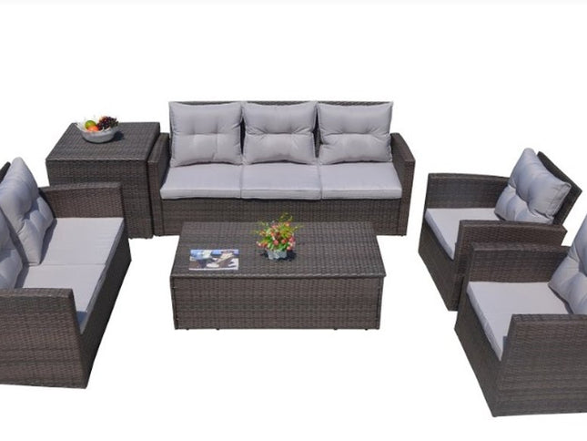 Six Piece Outdoor Brown Metal Sofa Seating Group With Cushions