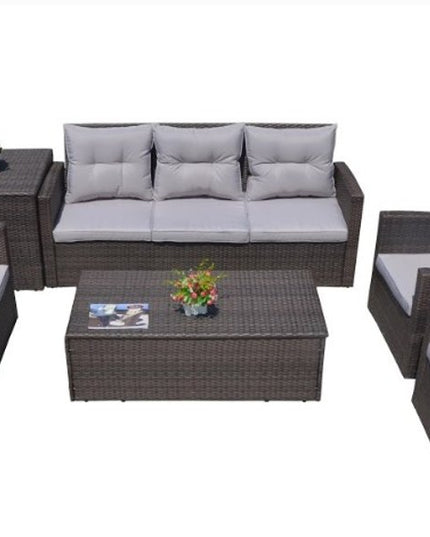 Six Piece Outdoor Brown Metal Sofa Seating Group With Cushions
