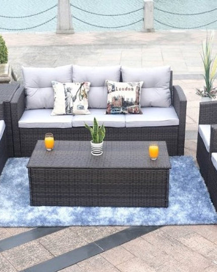 Six Piece Outdoor Brown Metal Sofa Seating Group With Cushions