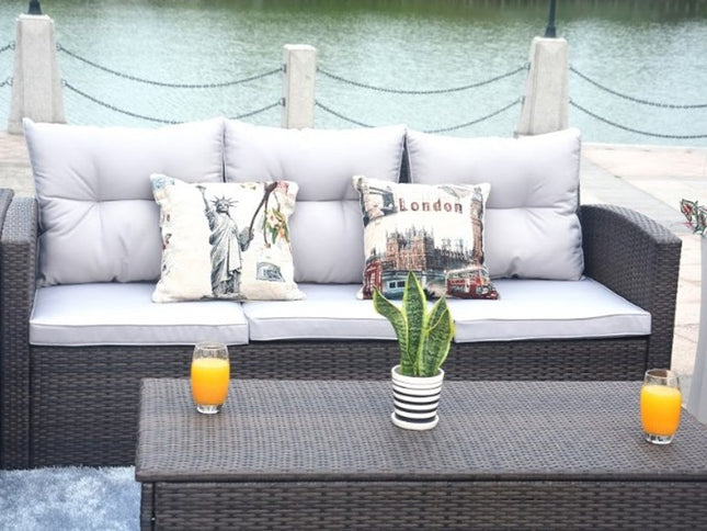 Six Piece Outdoor Brown Metal Sofa Seating Group With Cushions