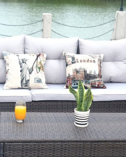 Six Piece Outdoor Brown Metal Sofa Seating Group With Cushions