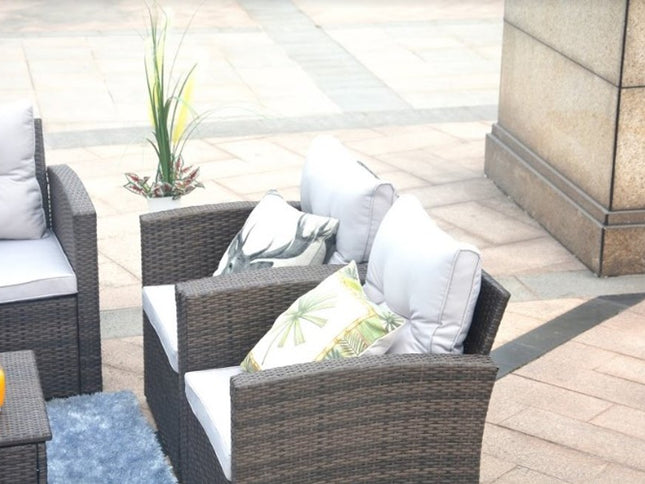 Six Piece Outdoor Brown Metal Sofa Seating Group With Cushions