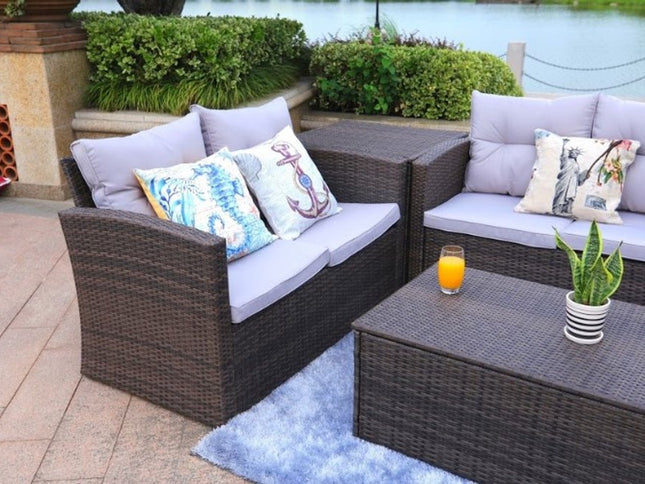 Six Piece Outdoor Brown Metal Sofa Seating Group With Cushions