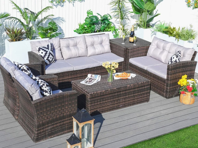 Six Piece Outdoor Brown Metal Sofa Seating Group With Cushions