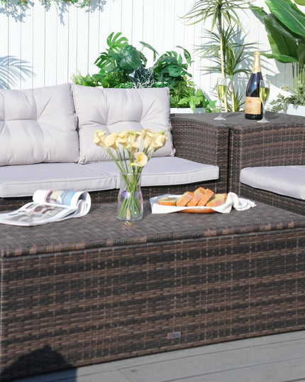 Six Piece Outdoor Brown Metal Sofa Seating Group With Cushions