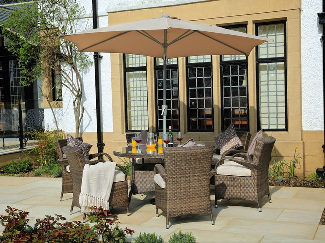 Seven Piece Clear and Gray Round Glass Dining Set