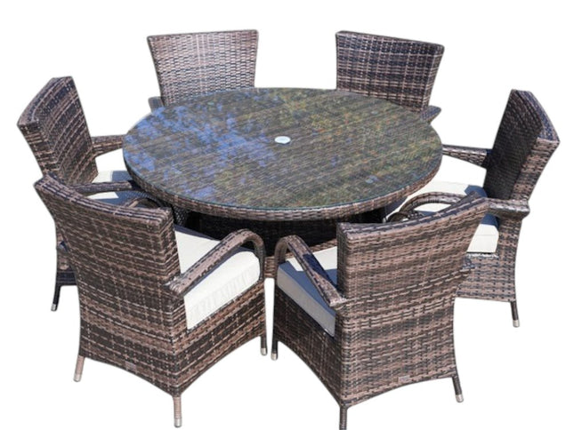 Seven Piece Clear and Gray Round Glass Dining Set