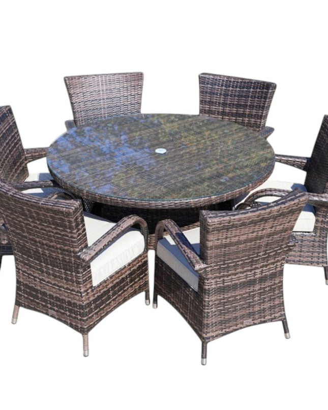Seven Piece Clear and Gray Round Glass Dining Set