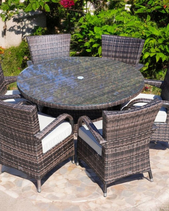 Seven Piece Clear and Gray Round Glass Dining Set