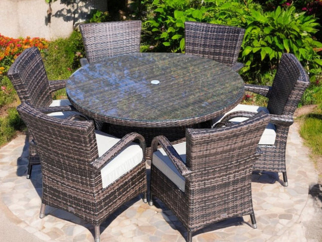 Seven Piece Clear and Gray Round Glass Dining Set