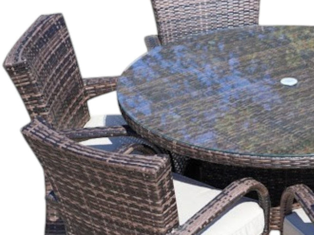 Seven Piece Clear and Gray Round Glass Dining Set