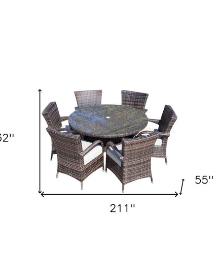 Seven Piece Clear and Gray Round Glass Dining Set