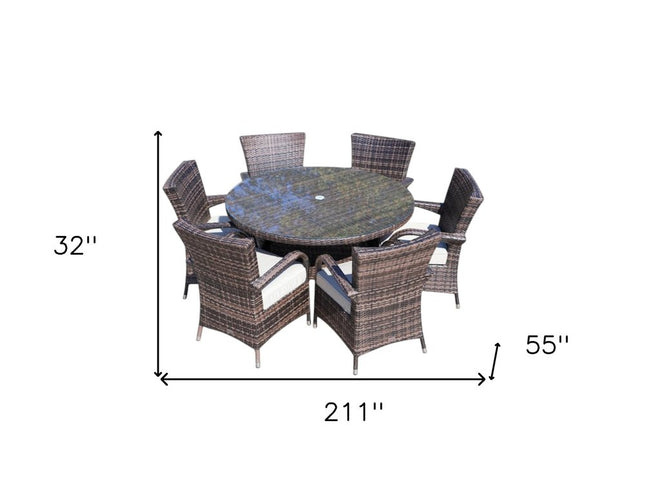 Seven Piece Clear and Gray Round Glass Dining Set