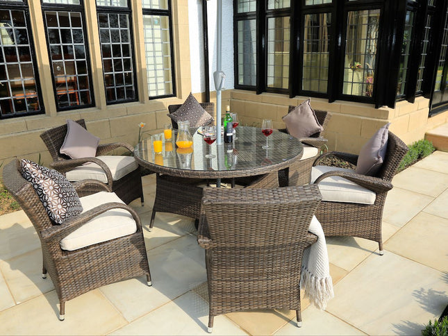 Seven Piece Clear and Gray Round Glass Dining Set