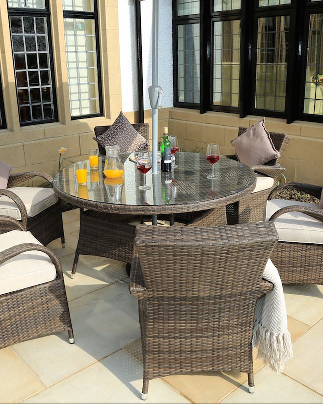 Seven Piece Clear and Gray Round Glass Dining Set