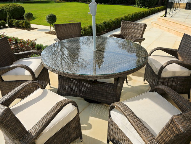 Seven Piece Clear and Gray Round Glass Dining Set