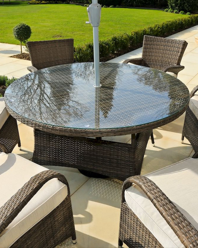 Seven Piece Clear and Gray Round Glass Dining Set