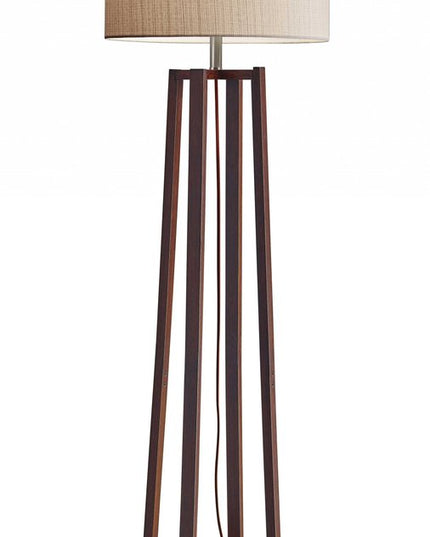 60" Brown Solid Wood Novelty Floor Lamp With Beige Fabric Drum Shade