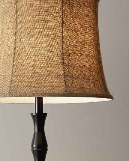 62" Brown And Black Floor Lamp With Beige Burlap Shade