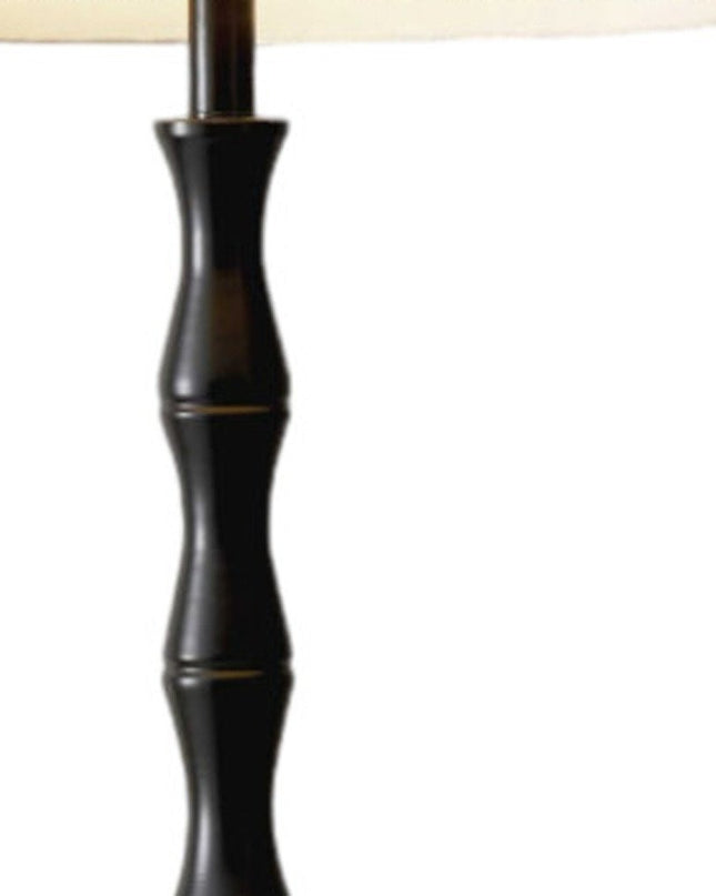 62" Brown And Black Floor Lamp With Beige Burlap Shade