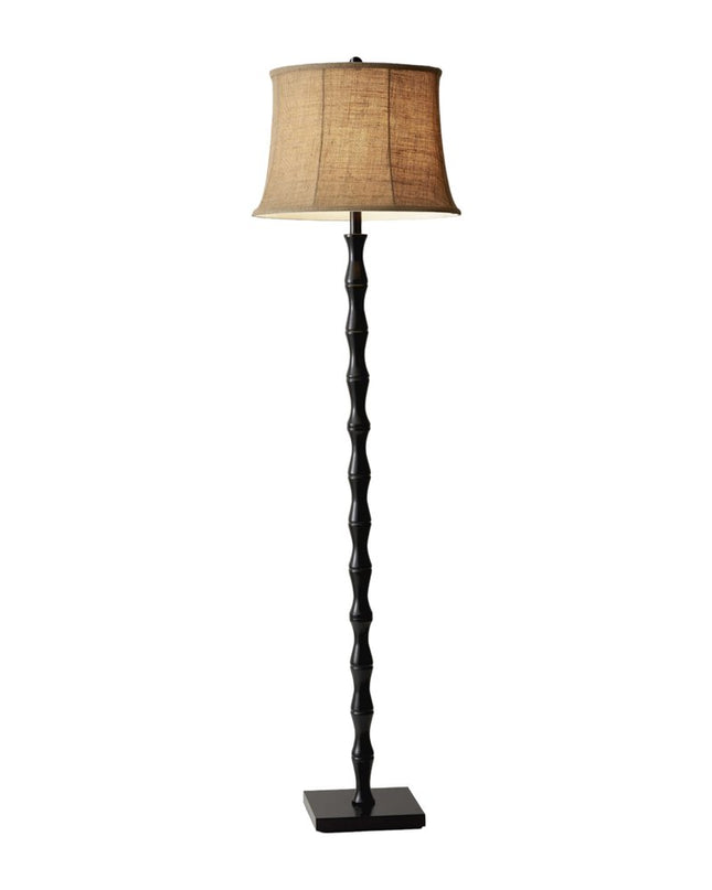 62" Brown And Black Floor Lamp With Beige Burlap Shade
