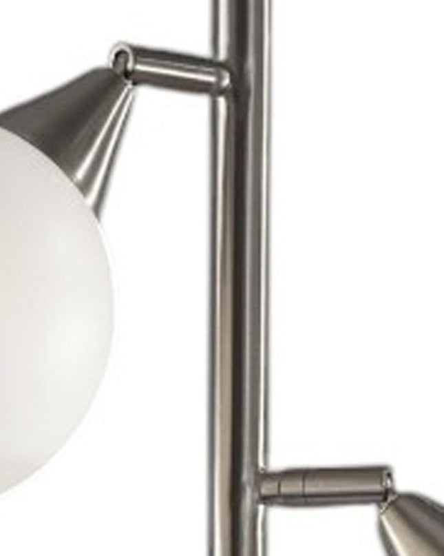 71" Silver Metal Floor Lamp With White Dome Shade