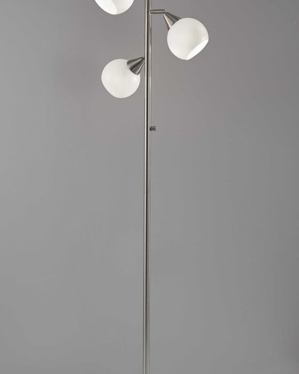 71" Silver Metal Floor Lamp With White Dome Shade