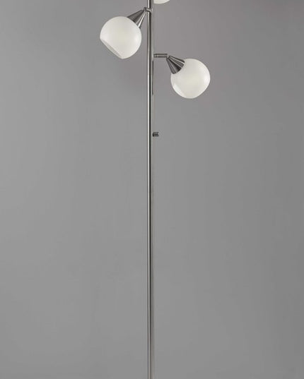 71" Silver Metal Floor Lamp With White Dome Shade