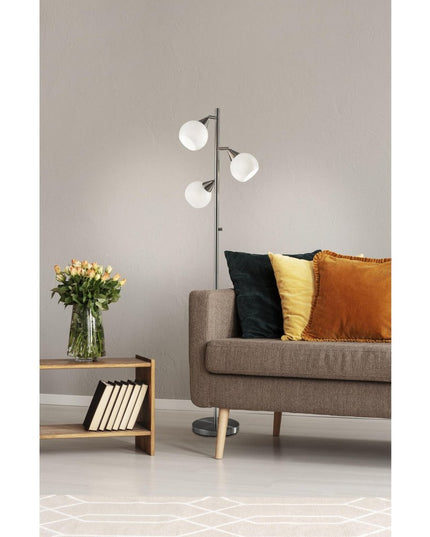 71" Silver Metal Floor Lamp With White Dome Shade