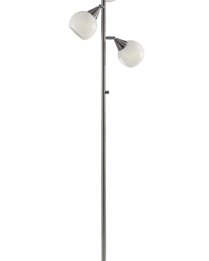 71" Silver Metal Floor Lamp With White Dome Shade