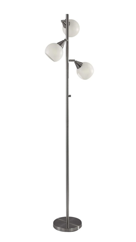 71" Silver Metal Floor Lamp With White Dome Shade