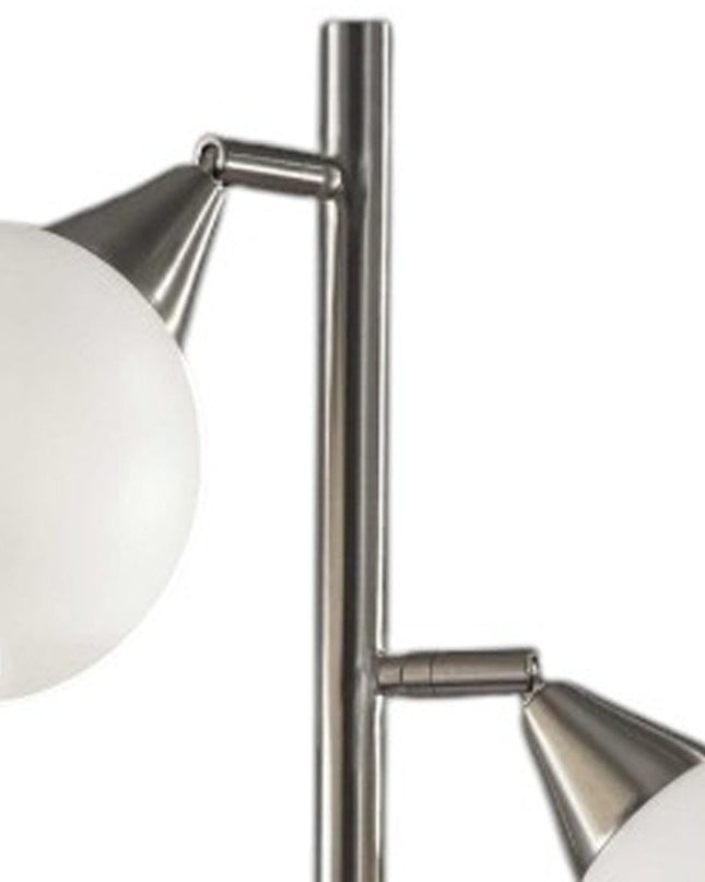 71" Silver Metal Floor Lamp With White Dome Shade