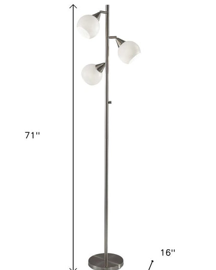 71" Silver Metal Floor Lamp With White Dome Shade