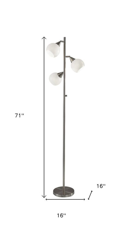 71" Silver Metal Floor Lamp With White Dome Shade
