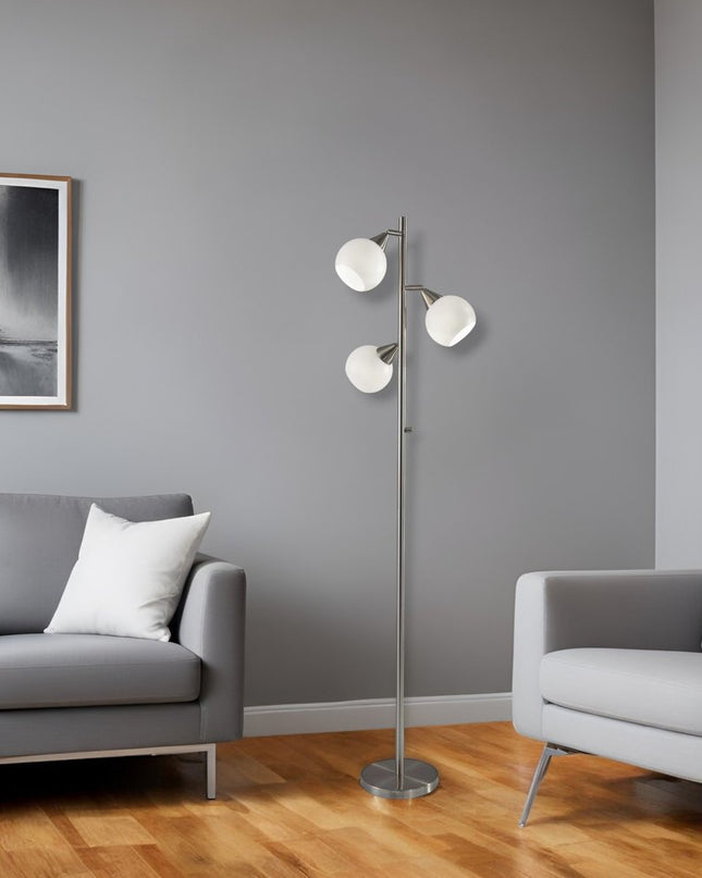71" Silver Metal Floor Lamp With White Dome Shade