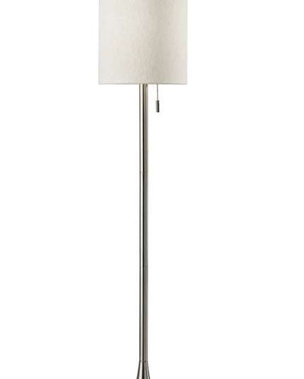 68" Silver Floor Lamp With White Fabric Drum Shade