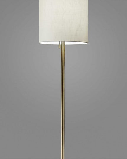 61" Brass Metal Floor Lamp With White Fabric Cylinder Shade