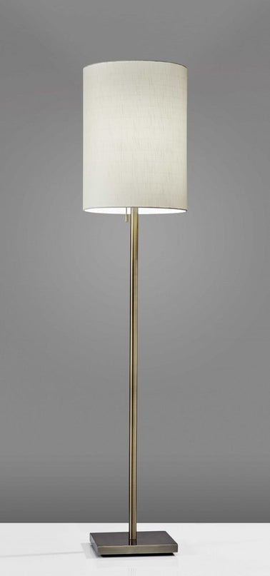 61" Brass Metal Floor Lamp With White Fabric Cylinder Shade